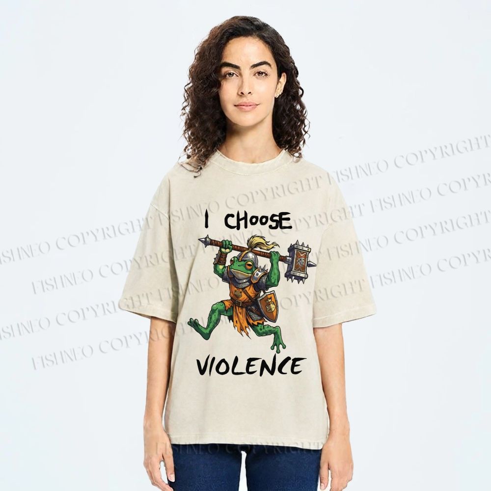 Unisex I Choose Violence Frog Printed Washed Tee