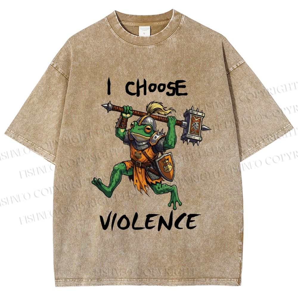 Unisex I Choose Violence Frog Printed Washed Tee