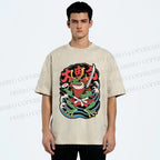 Unisex Vintage Frog Samurai Printed Washed Tee