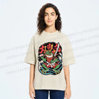 Unisex Vintage Frog Samurai Printed Washed Tee