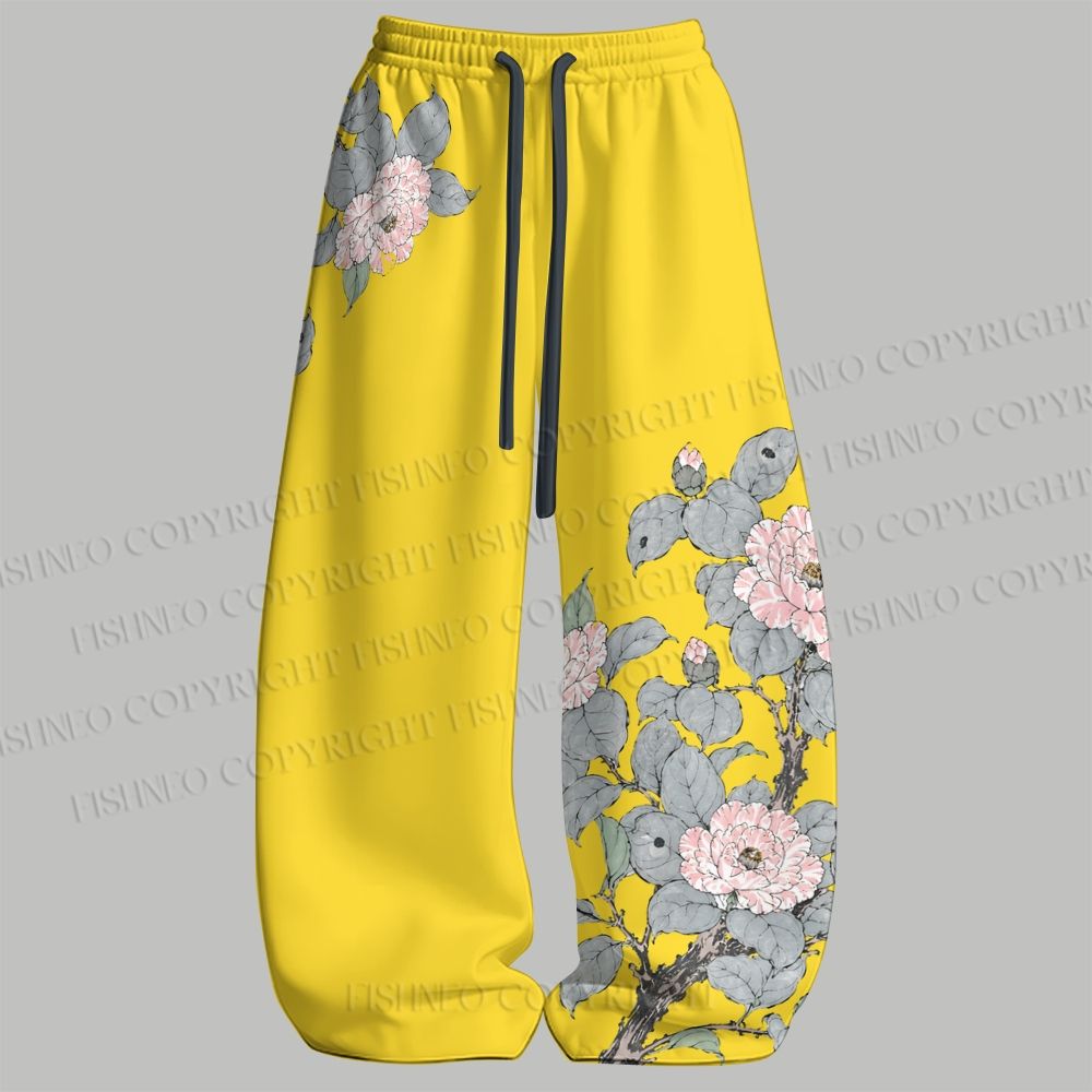 Vintage Bird in Flowers Tank top  & Elasticated Trousers Two-Piece Set