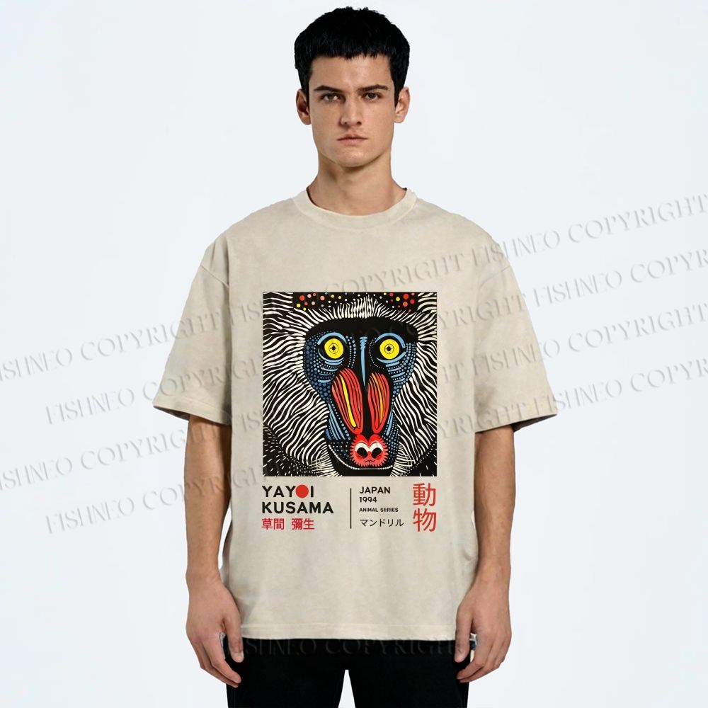 Unisex Yayoi Kusama Gorilla Printed Washed Tee