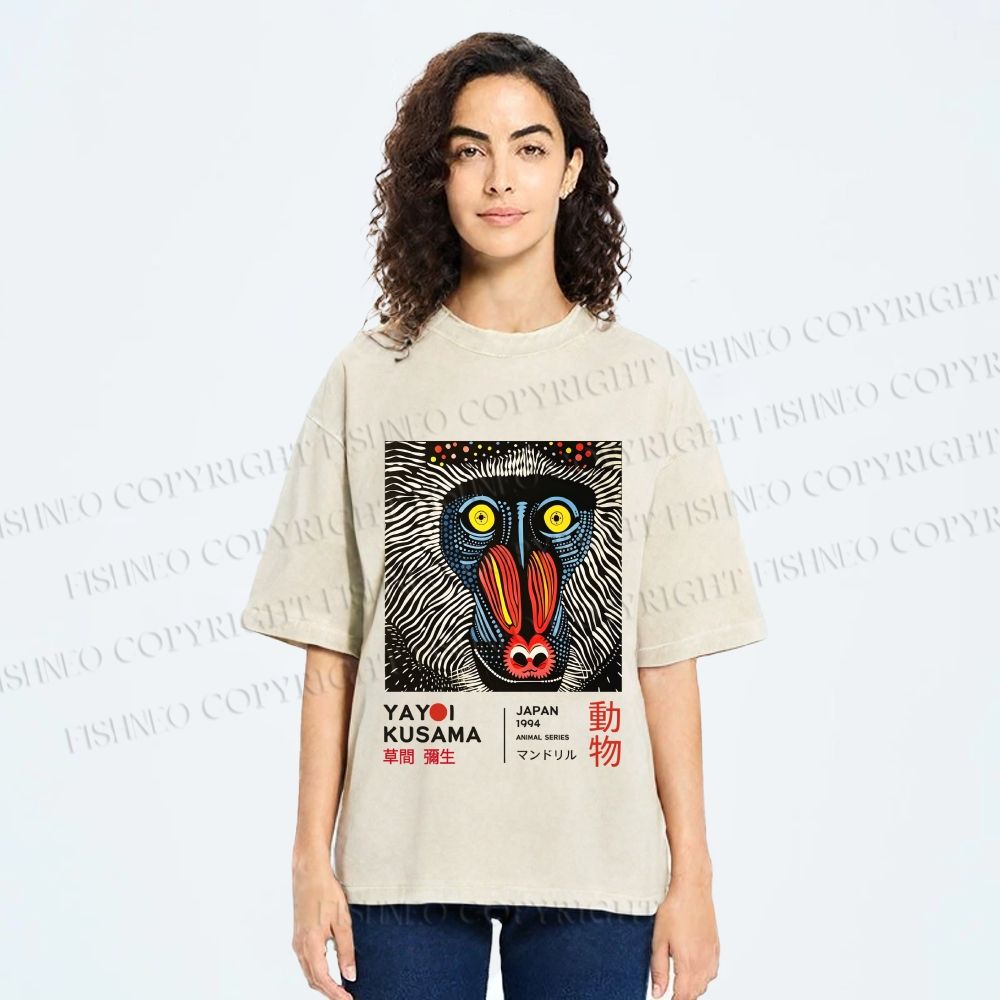 Unisex Yayoi Kusama Gorilla Printed Washed Tee