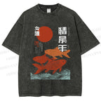 Unisex Japanese Koi Printed Washed Tee