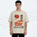 Unisex Japanese Koi Printed Washed Tee