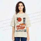 Unisex Japanese Koi Printed Washed Tee