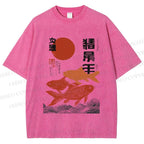 Unisex Japanese Koi Printed Washed Tee