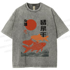 Unisex Japanese Koi Printed Washed Tee