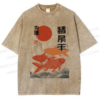 Unisex Japanese Koi Printed Washed Tee