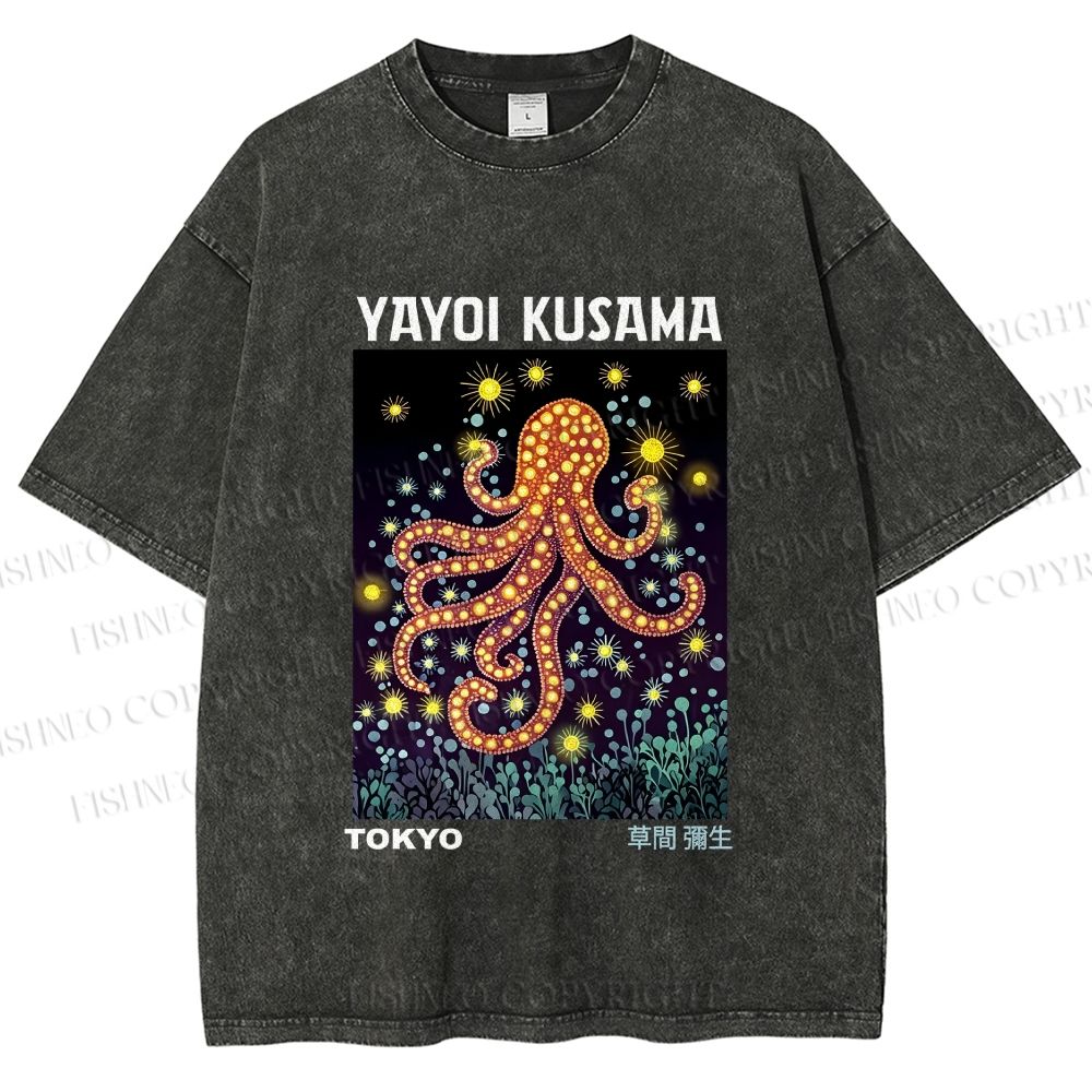 Unisex Yayoi Kusama Octopus Printed Washed Tee