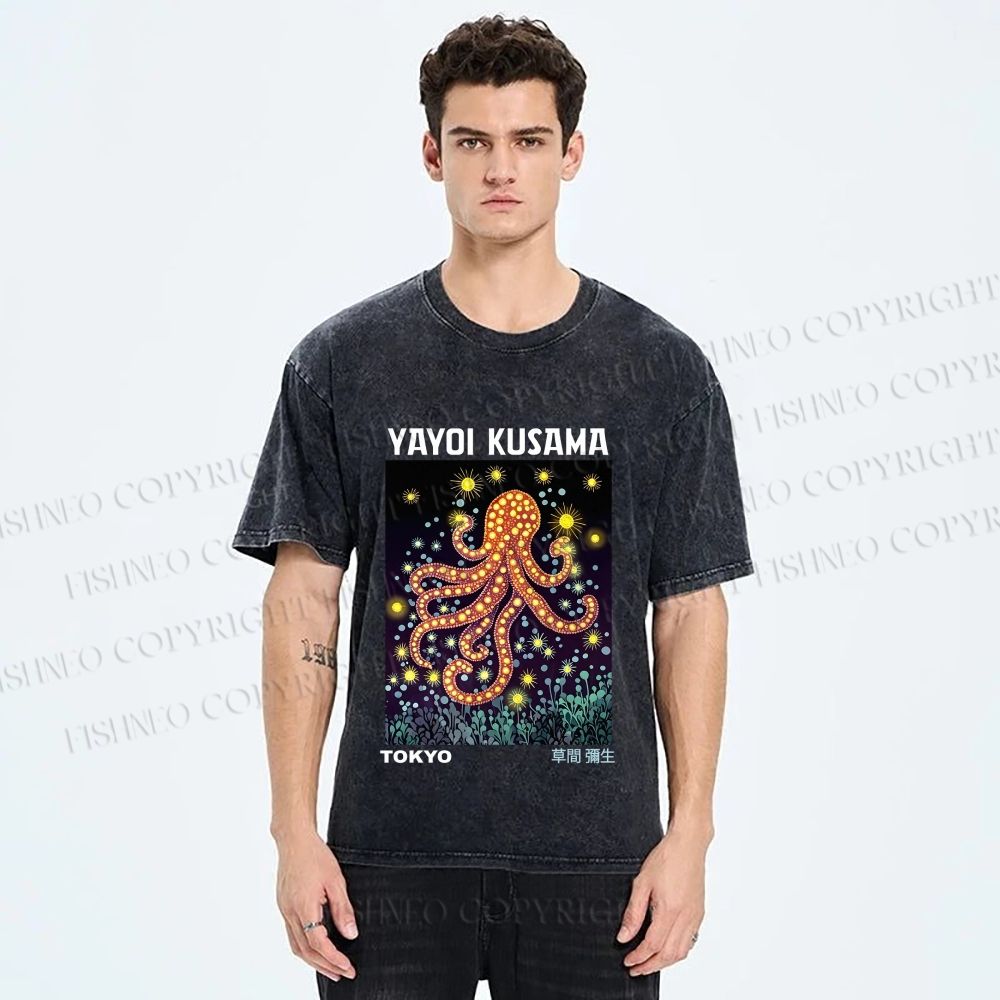 Unisex Yayoi Kusama Octopus Printed Washed Tee