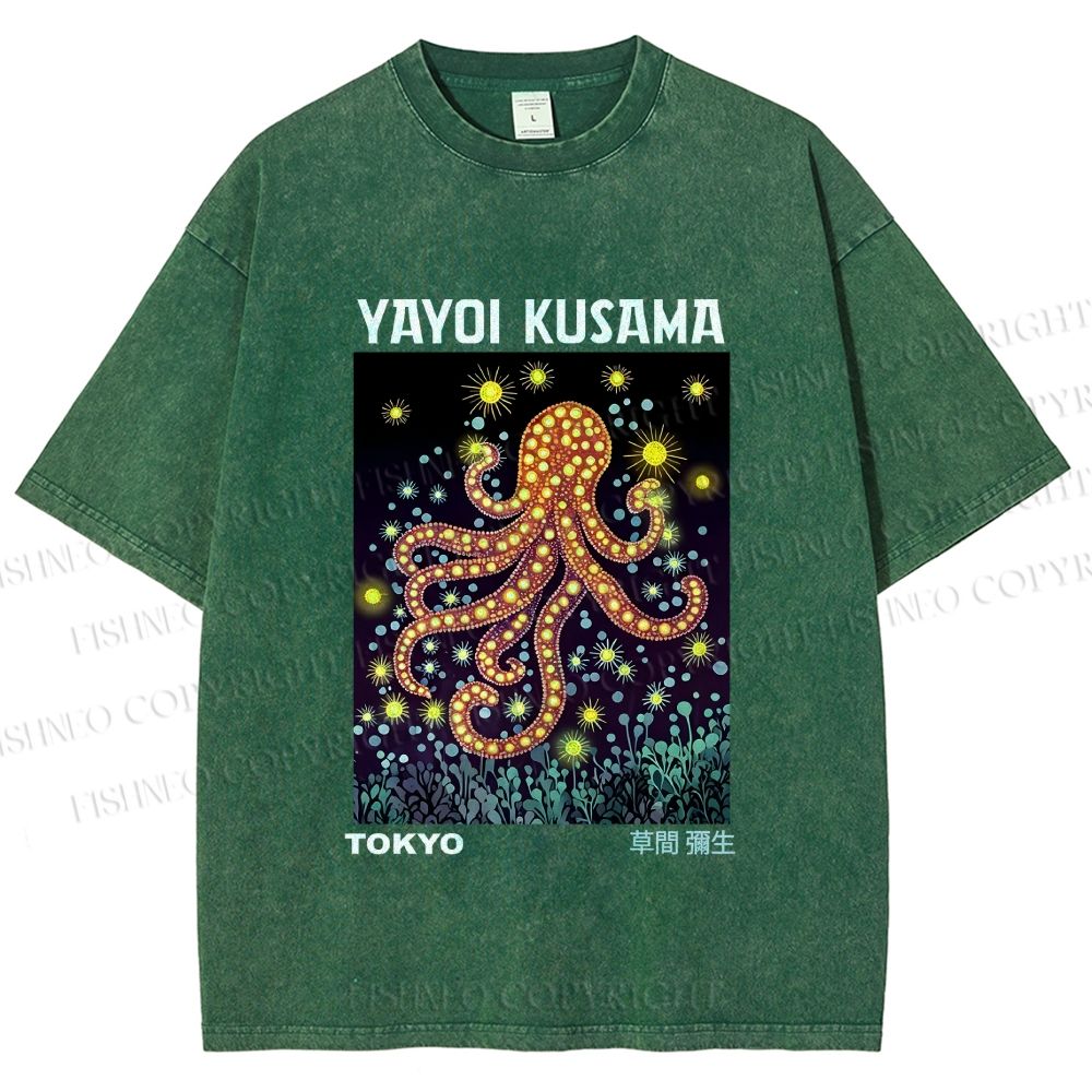 Unisex Yayoi Kusama Octopus Printed Washed Tee