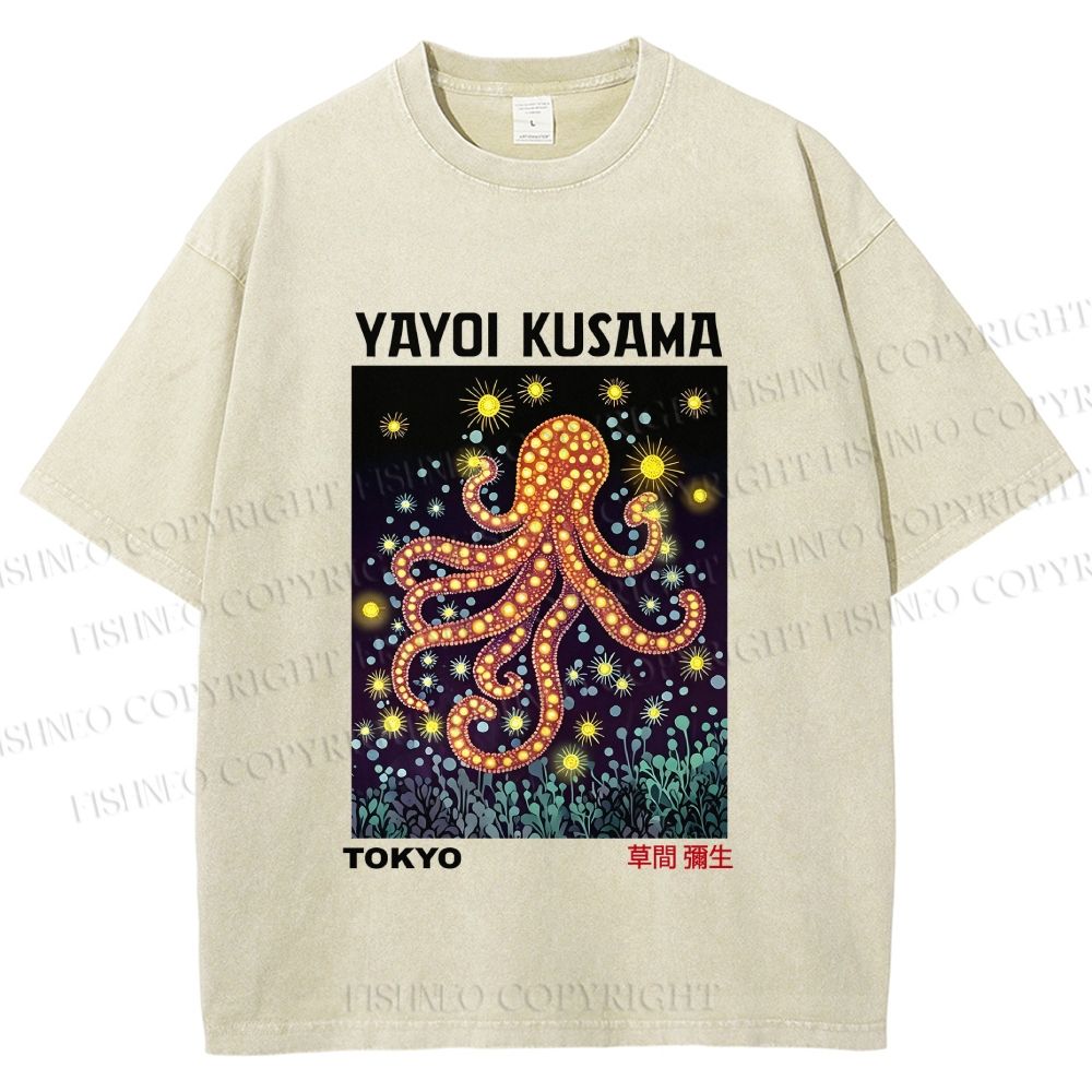 Unisex Yayoi Kusama Octopus Printed Washed Tee