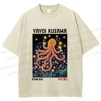 Unisex Yayoi Kusama Octopus Printed Washed Tee