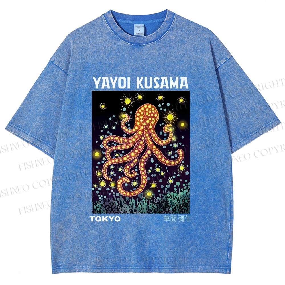 Unisex Yayoi Kusama Octopus Printed Washed Tee