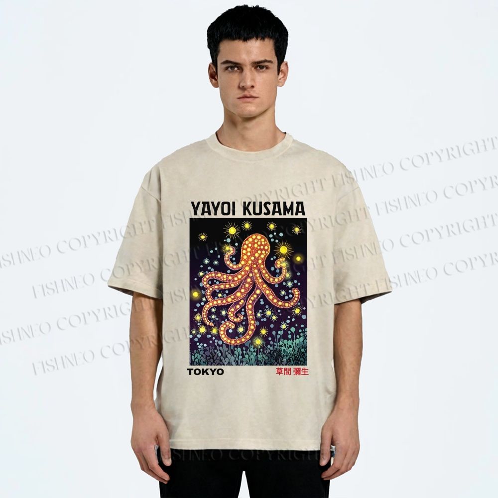 Unisex Yayoi Kusama Octopus Printed Washed Tee