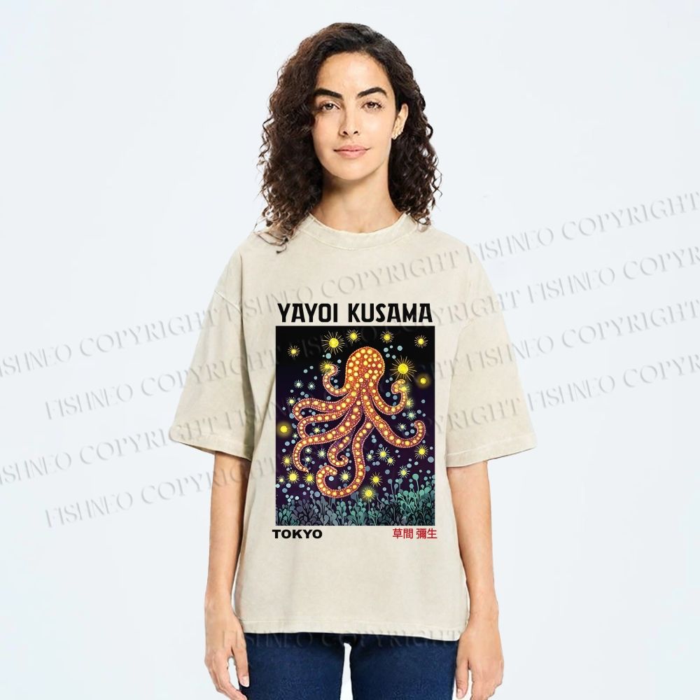 Unisex Yayoi Kusama Octopus Printed Washed Tee
