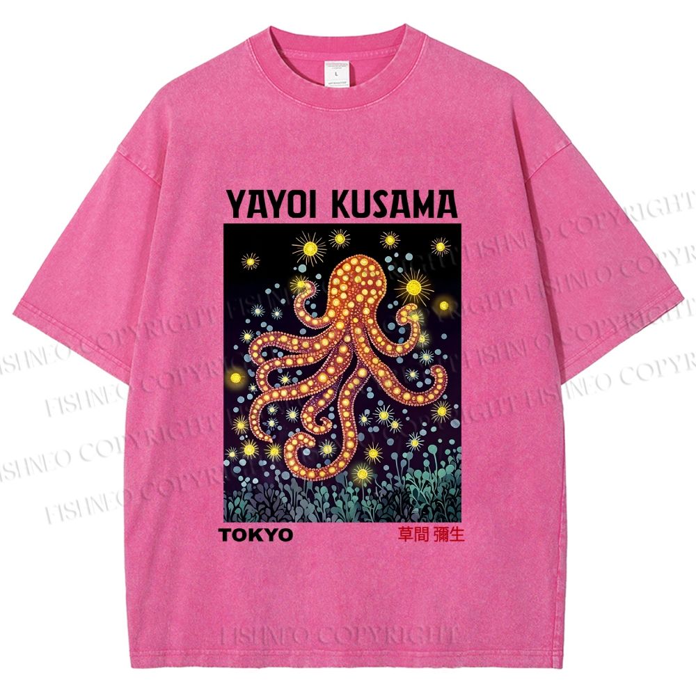 Unisex Yayoi Kusama Octopus Printed Washed Tee