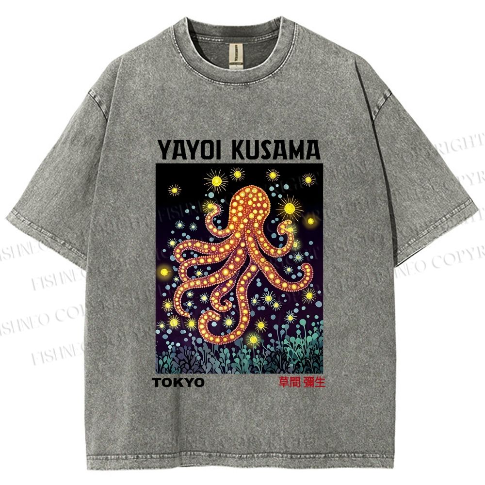 Unisex Yayoi Kusama Octopus Printed Washed Tee