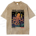 Unisex Yayoi Kusama Octopus Printed Washed Tee