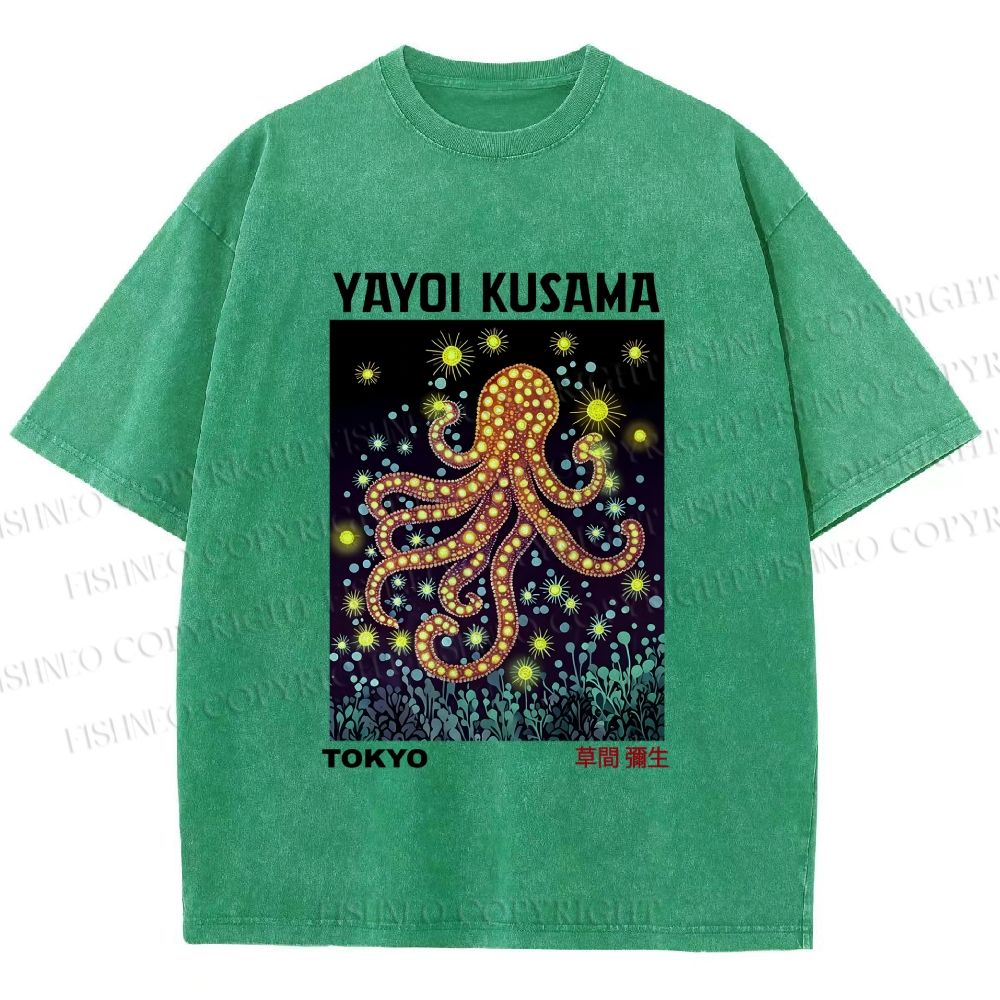 Unisex Yayoi Kusama Octopus Printed Washed Tee