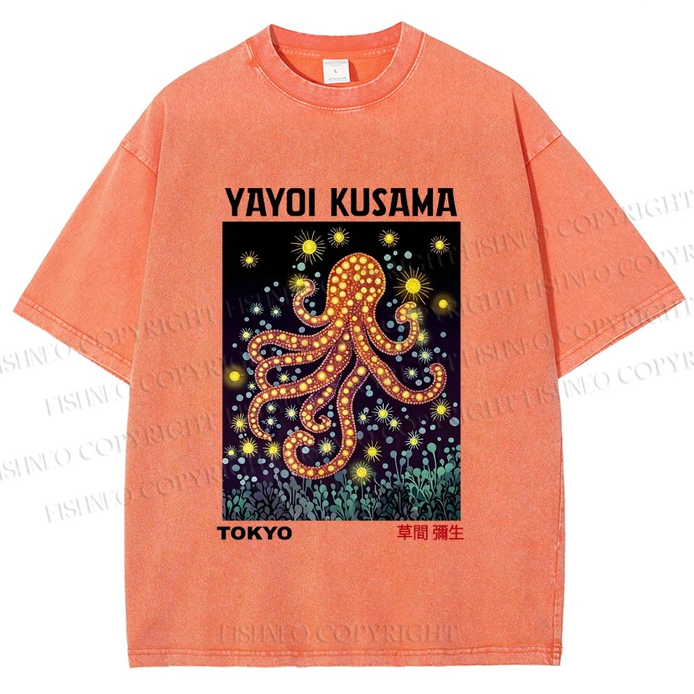 Unisex Yayoi Kusama Octopus Printed Washed Tee