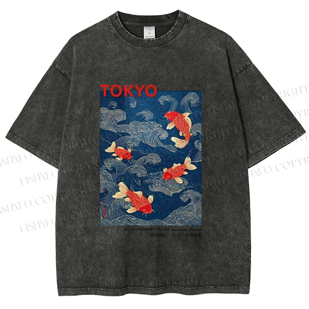 Unisex Tokyo Koi Printed Washed Tee