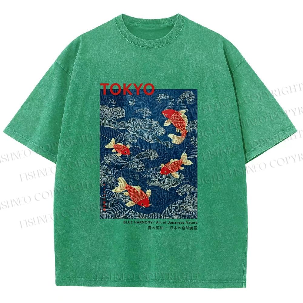 Unisex Tokyo Koi Printed Washed Tee