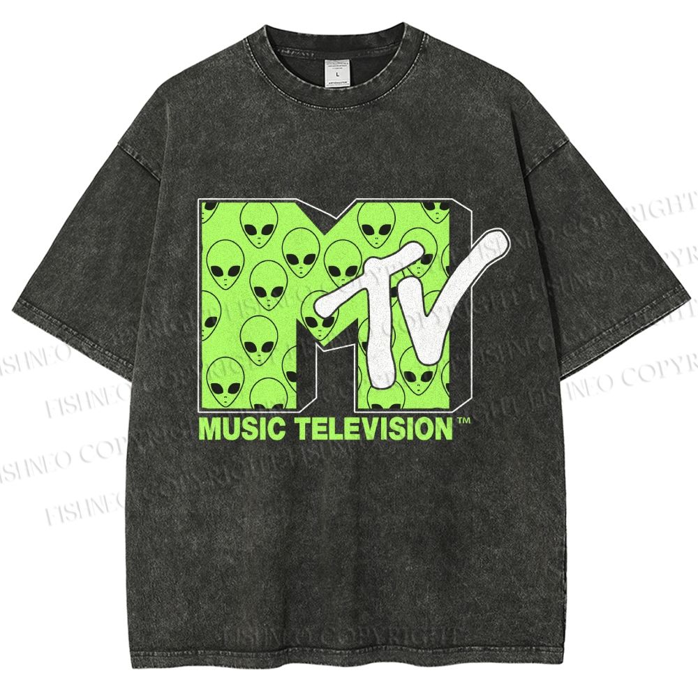 Unisex Alien Music TV Printed Washed Tee