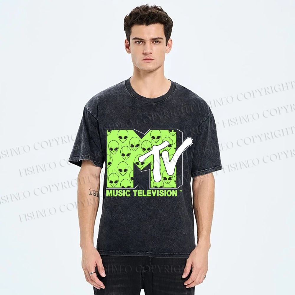 Unisex Alien Music TV Printed Washed Tee