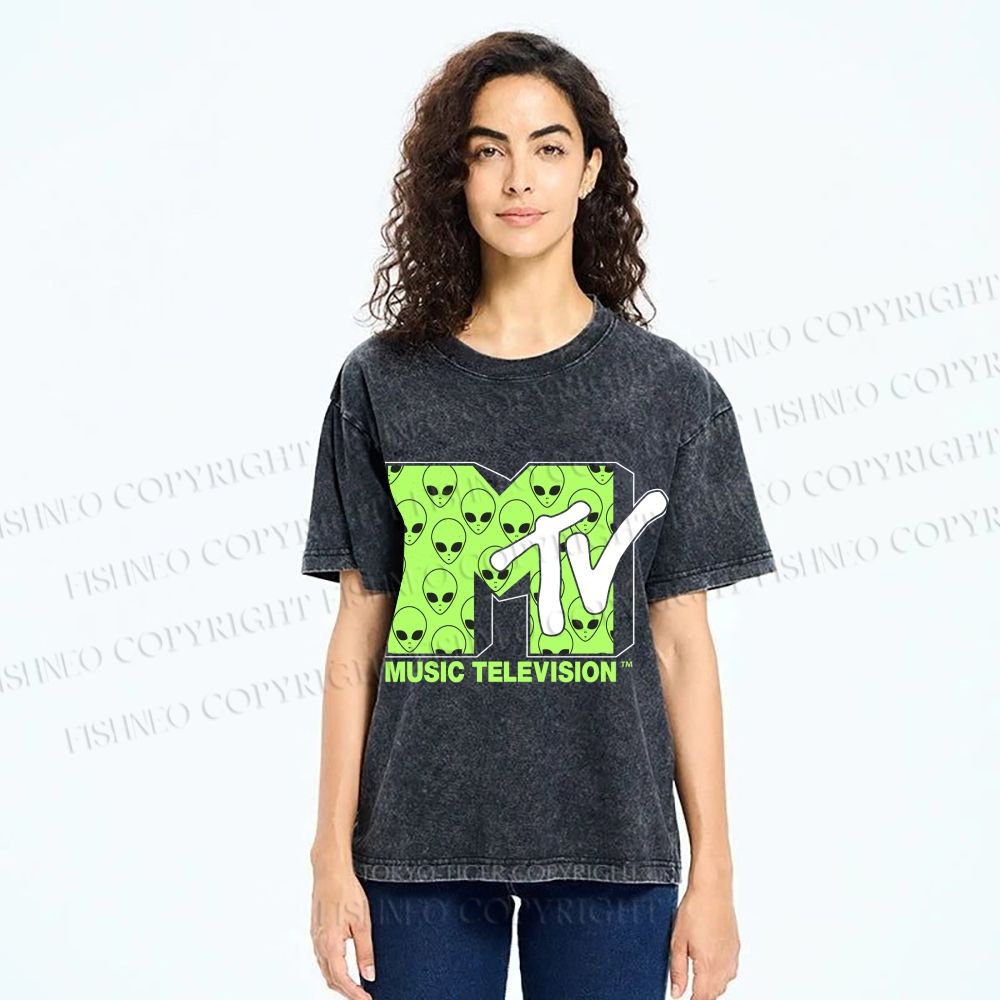 Unisex Alien Music TV Printed Washed Tee