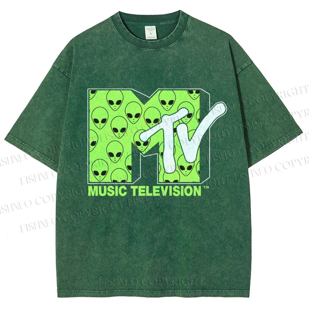 Unisex Alien Music TV Printed Washed Tee