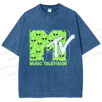 Unisex Alien Music TV Printed Washed Tee
