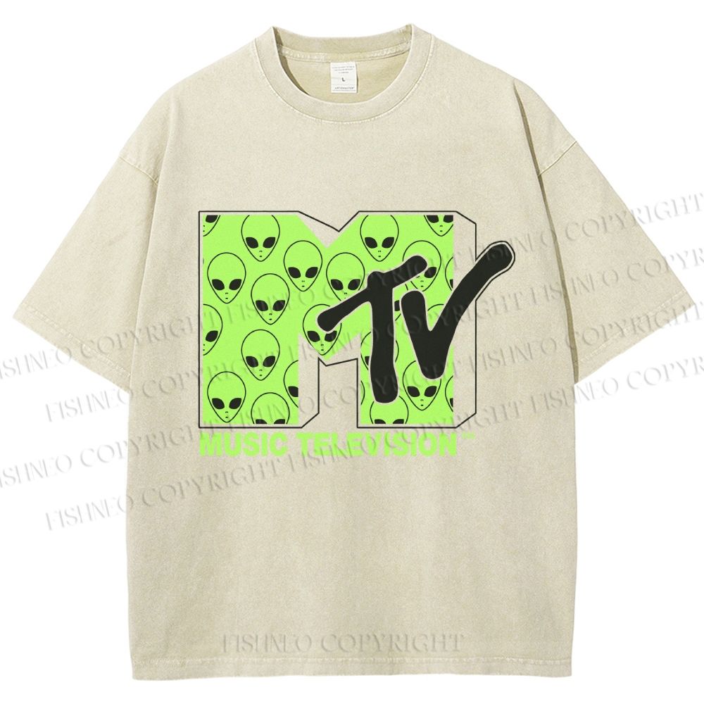 Unisex Alien Music TV Printed Washed Tee