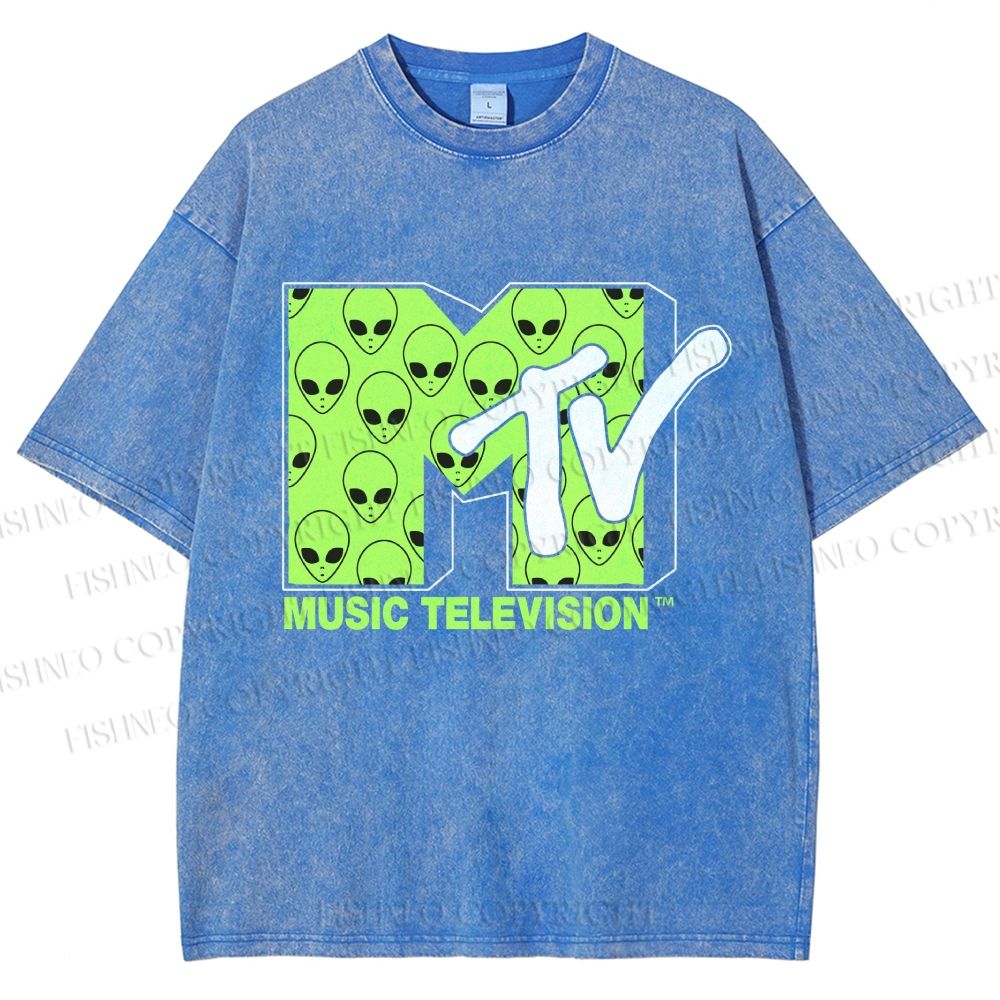 Unisex Alien Music TV Printed Washed Tee