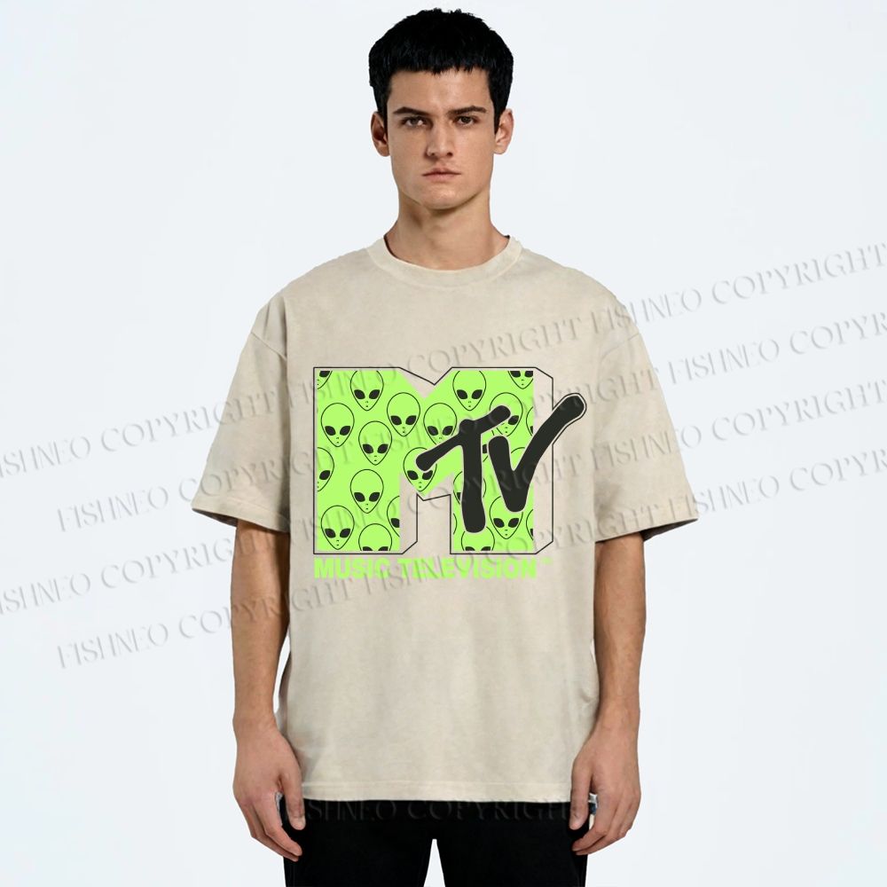 Unisex Alien Music TV Printed Washed Tee