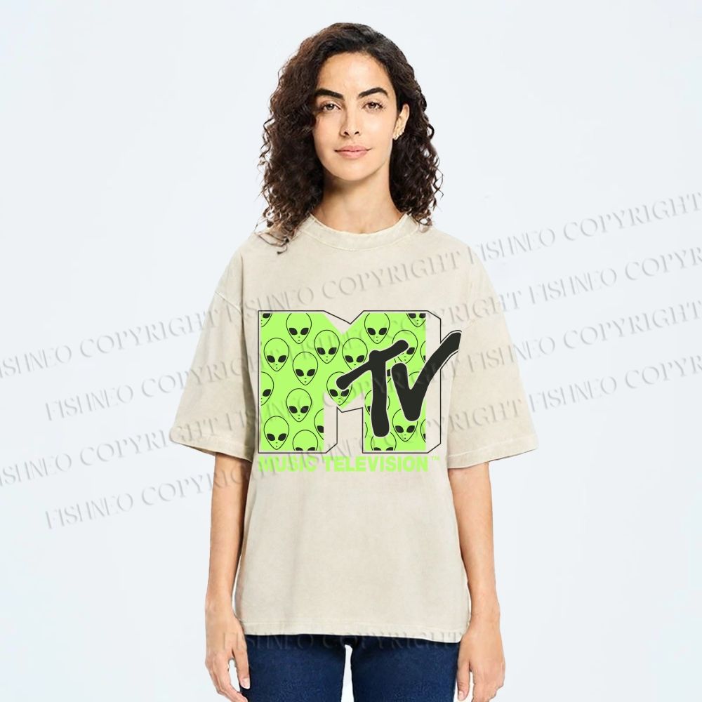 Unisex Alien Music TV Printed Washed Tee