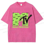 Unisex Alien Music TV Printed Washed Tee