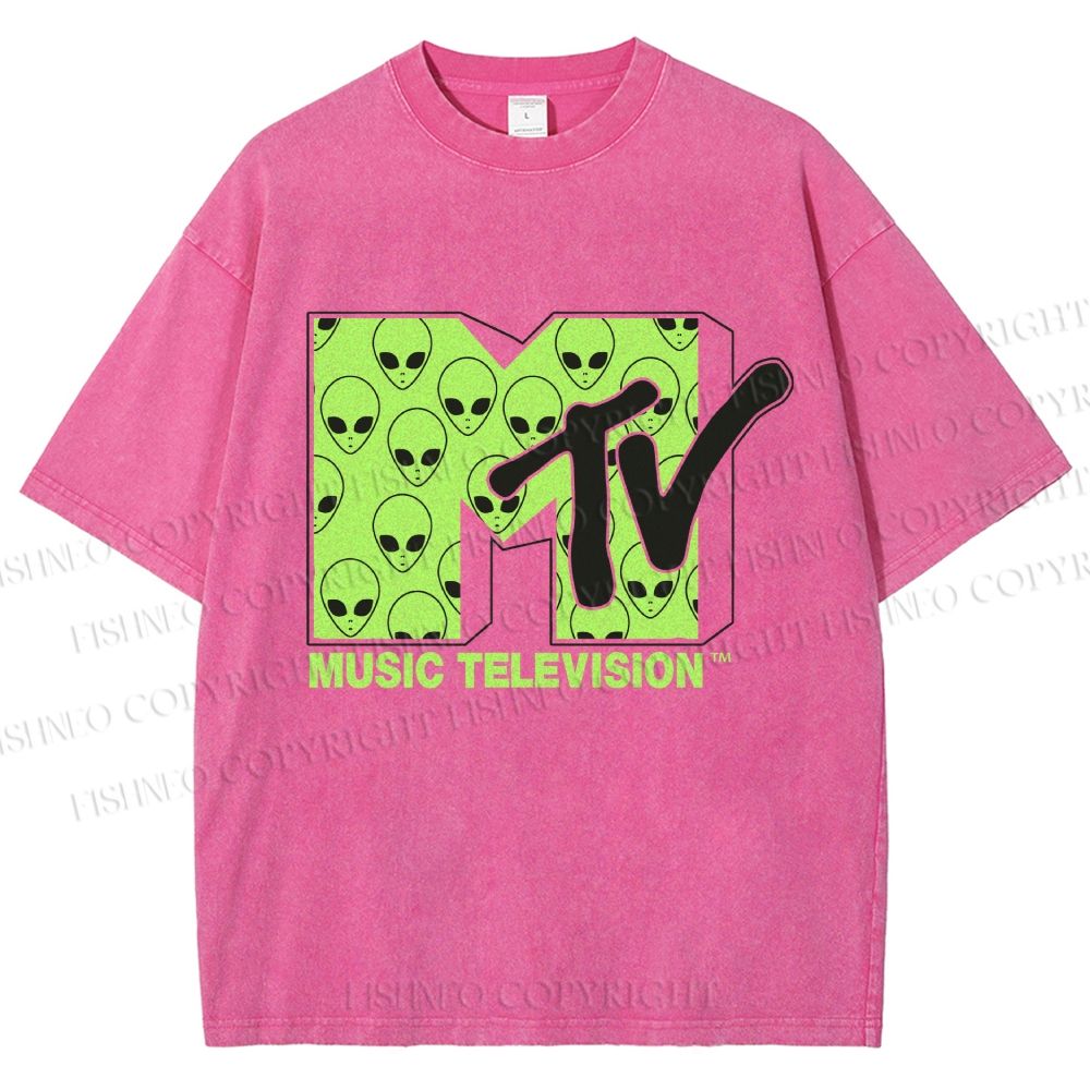 Unisex Alien Music TV Printed Washed Tee