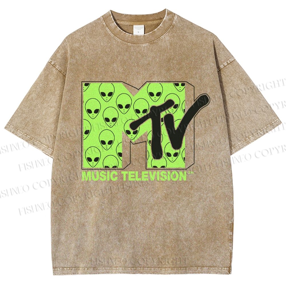 Unisex Alien Music TV Printed Washed Tee