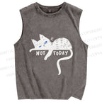Unisex Not Today Cat Printed Washed Tank Top