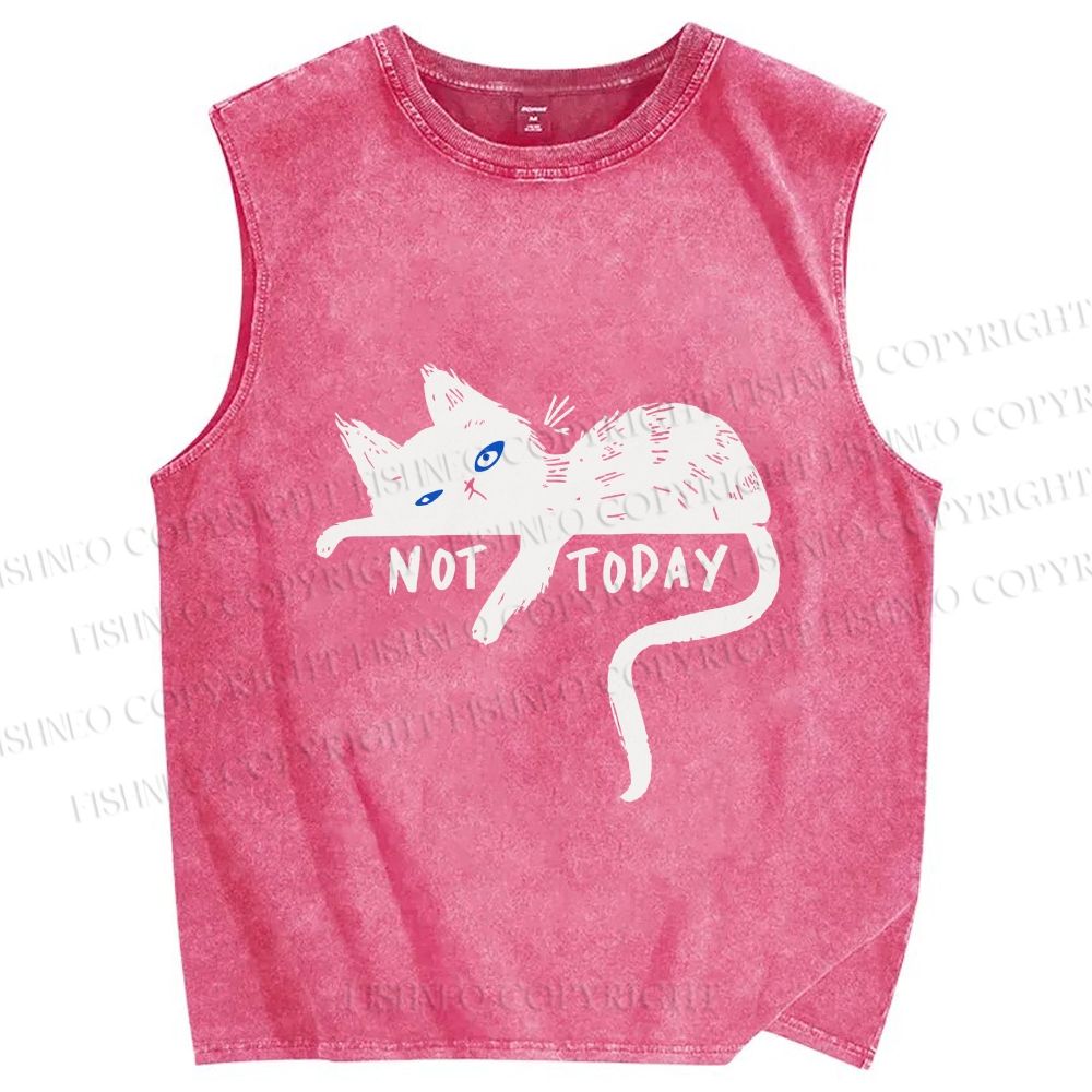 Unisex Not Today Cat Printed Washed Tank Top