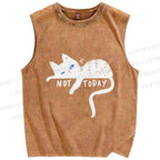 Unisex Not Today Cat Printed Washed Tank Top