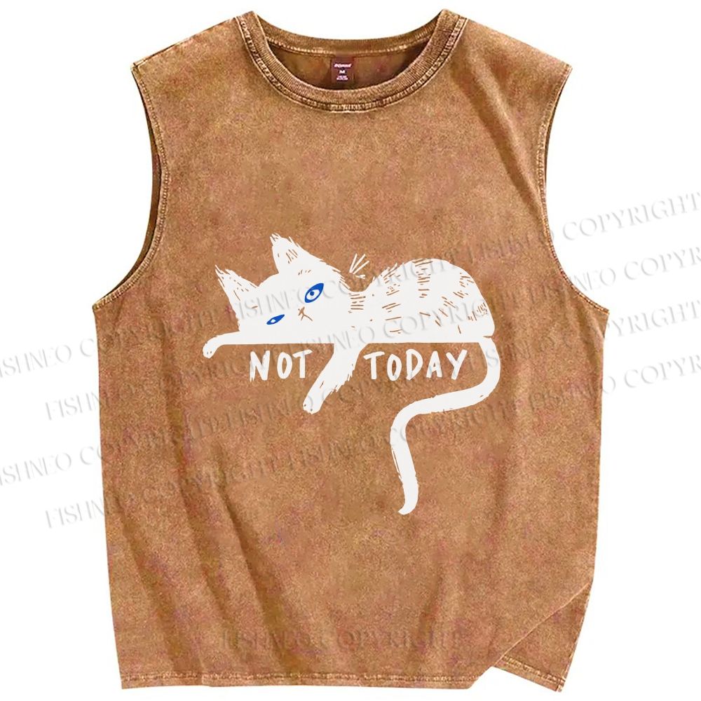 Unisex Not Today Cat Printed Washed Tank Top