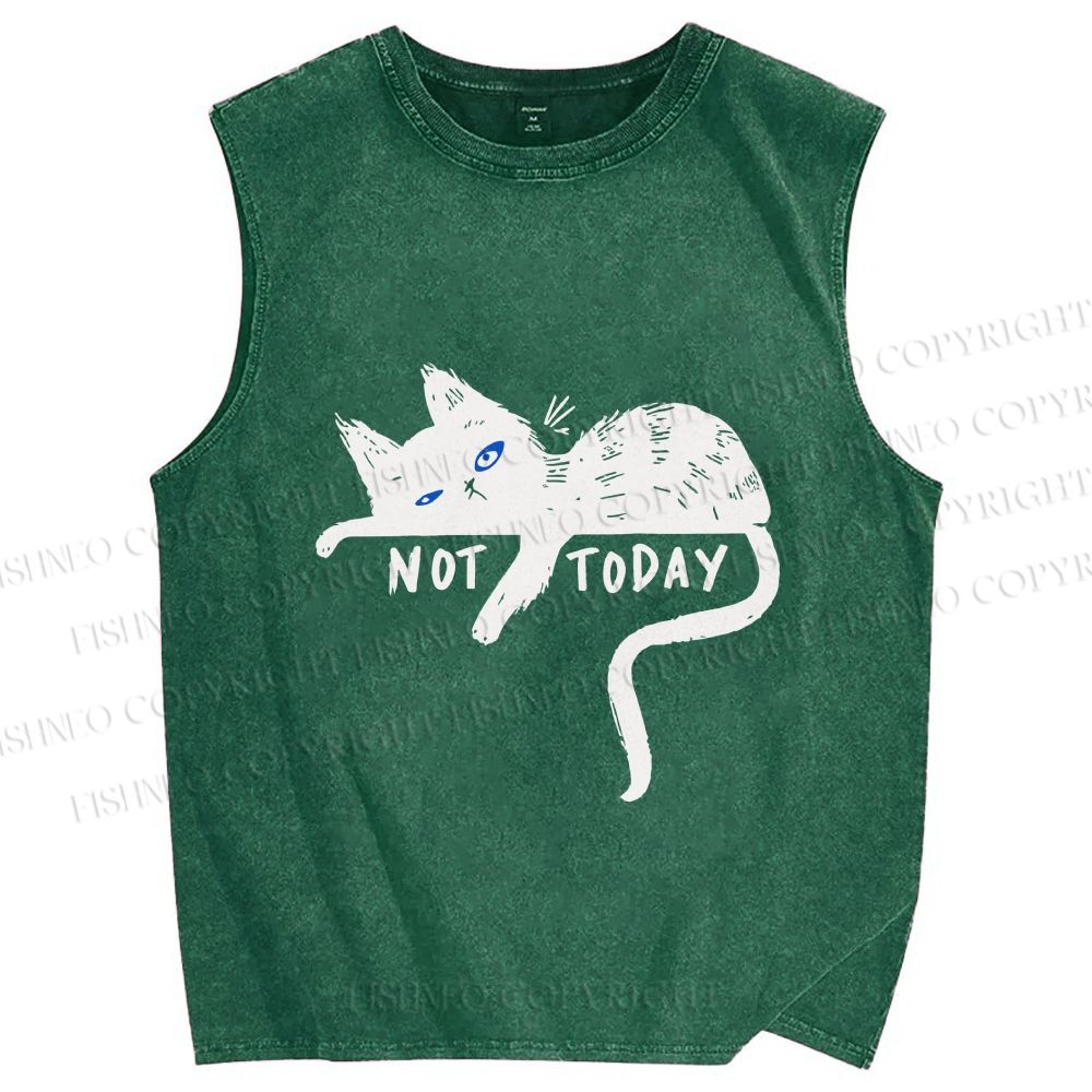 Unisex Not Today Cat Printed Washed Tank Top