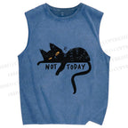 Unisex Not Today Cat Printed Washed Tank Top