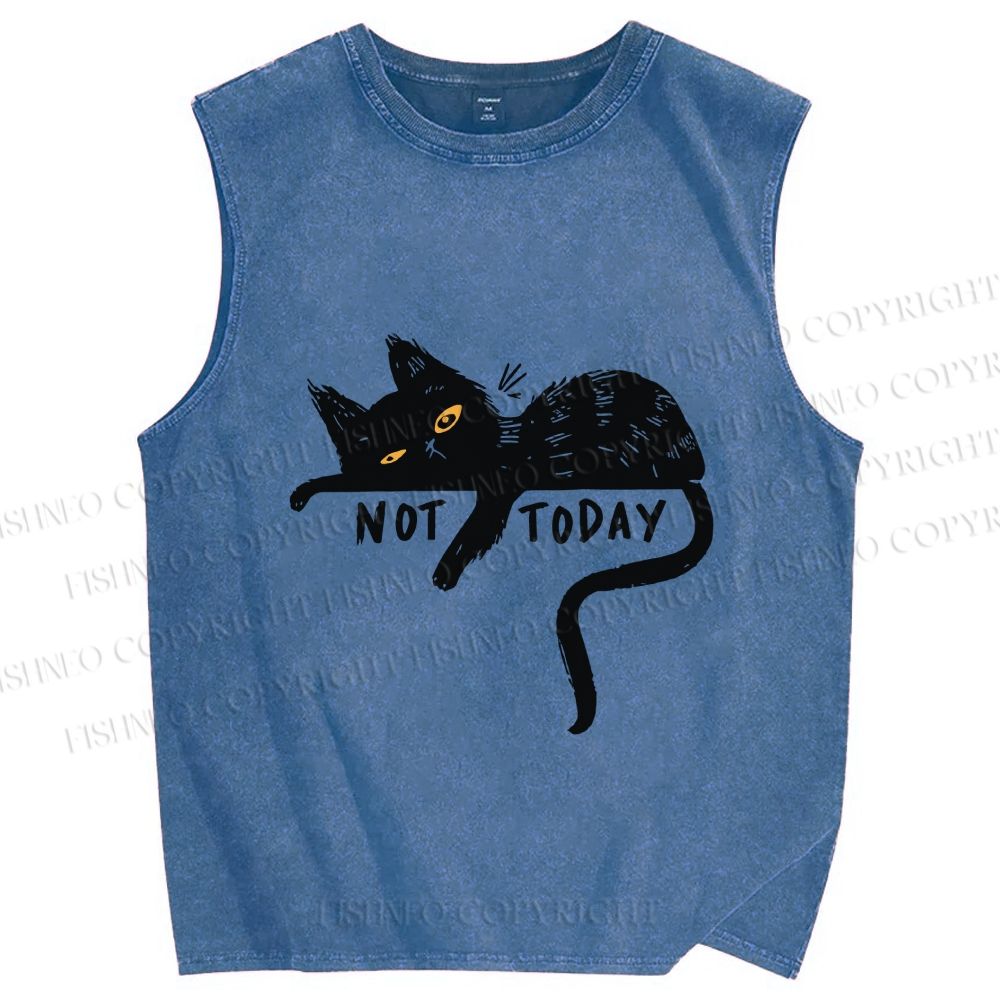 Unisex Not Today Cat Printed Washed Tank Top