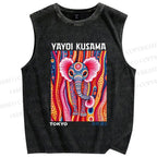 Unisex Yayoi Kusama Elaphant Printed Washed Tank Top