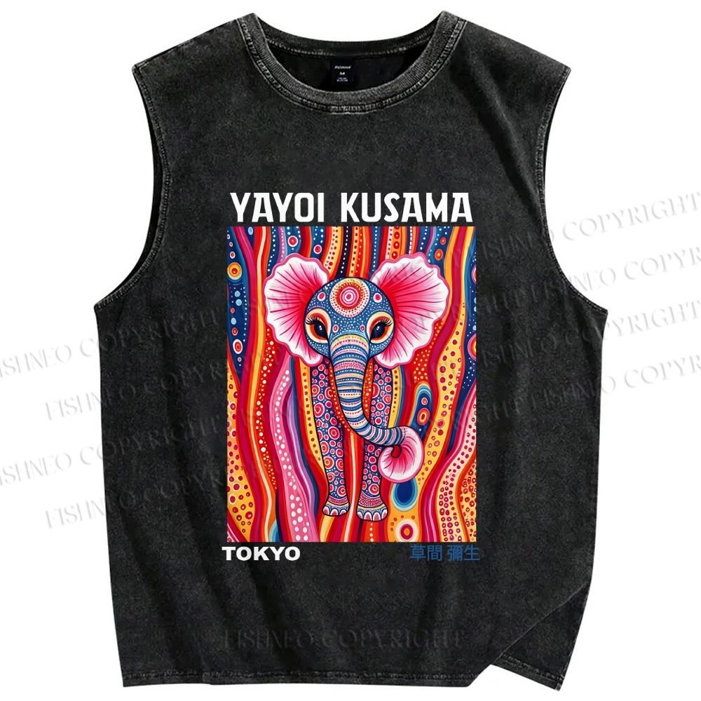 Unisex Yayoi Kusama Elaphant Printed Washed Tank Top