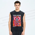 Unisex Yayoi Kusama Elaphant Printed Washed Tank Top